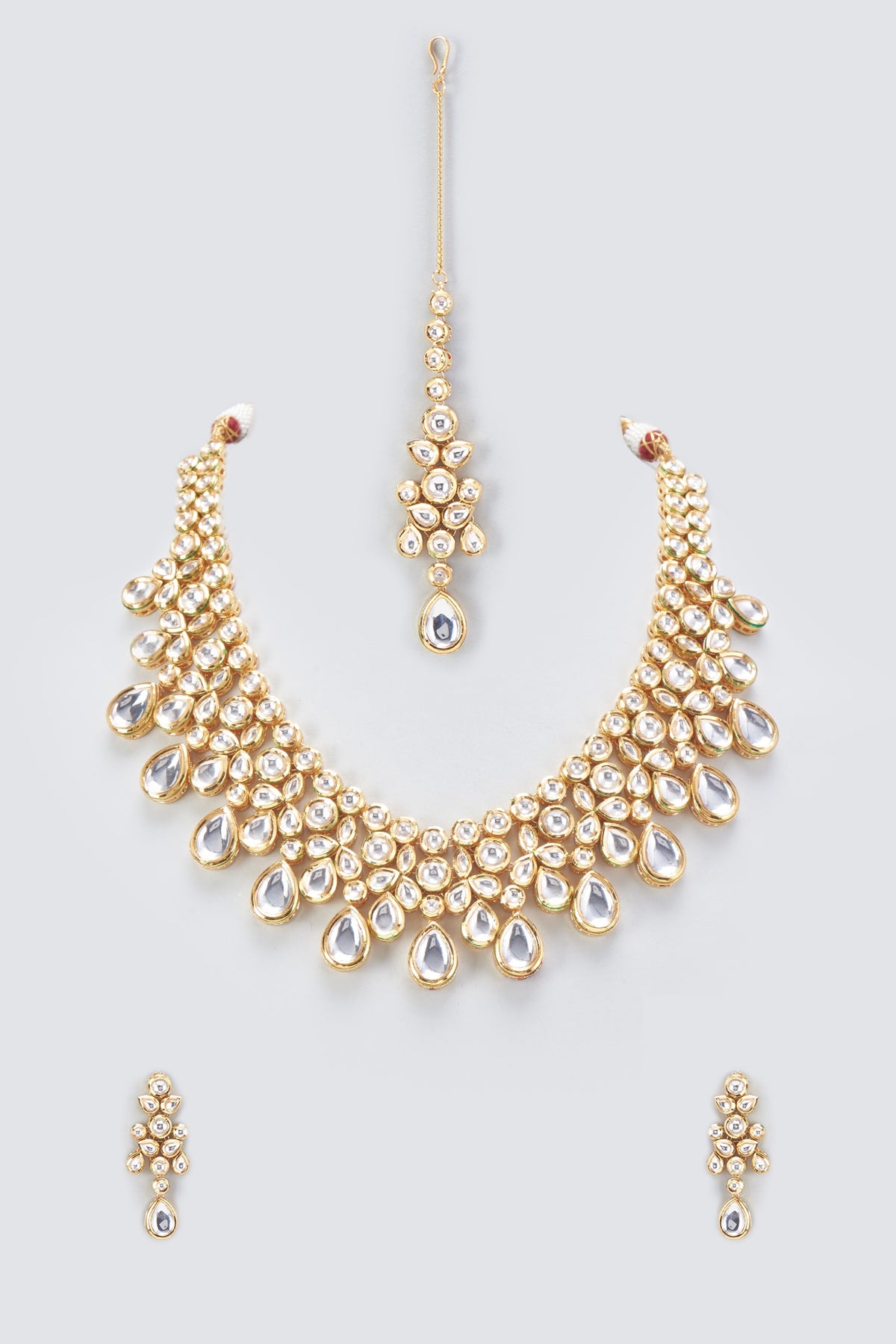Gold Plated Kundan Polki Drop Long Necklace Set