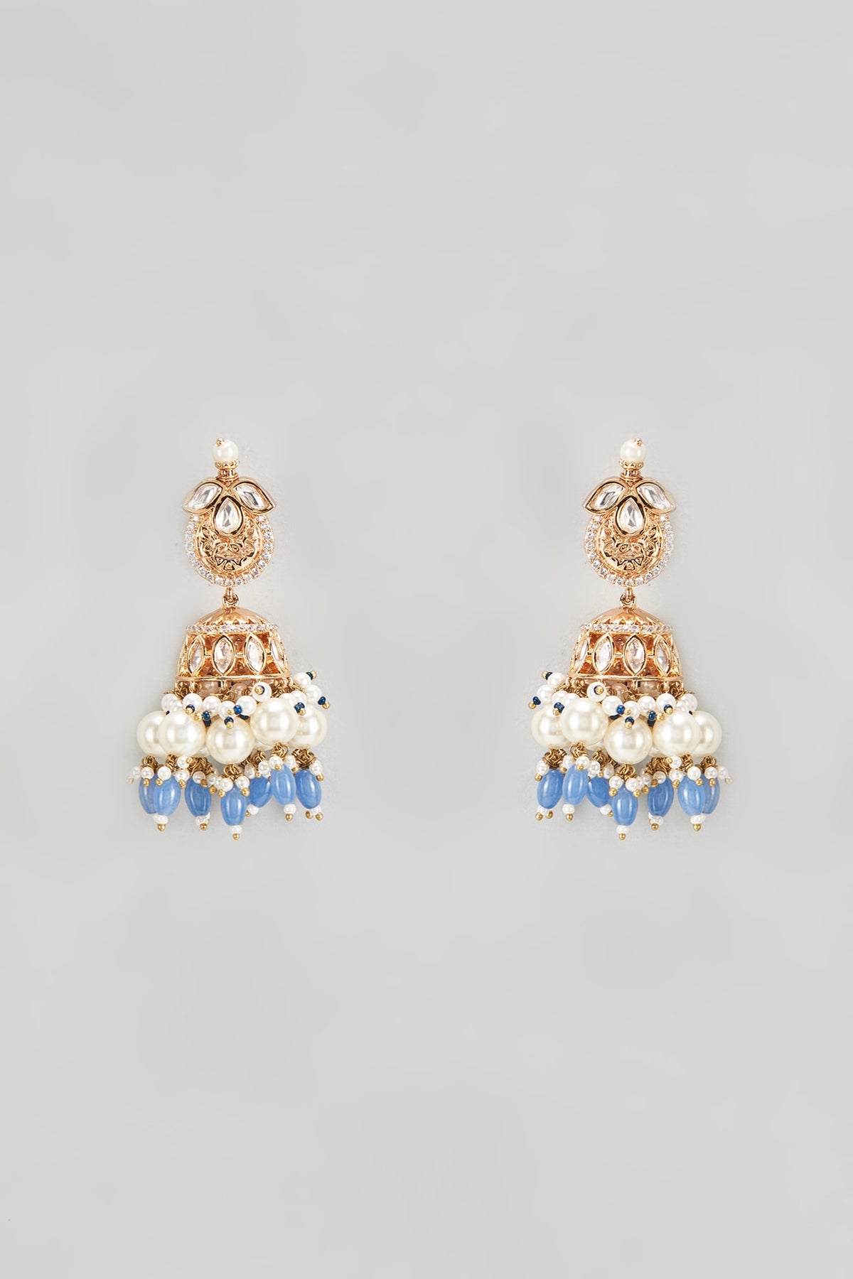 Gold Plated Kundan Polk & Pearls Jhumka Earrings