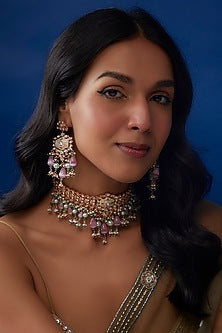 Gold Plated Kundan Polki & Meenakari Choker Necklace Set