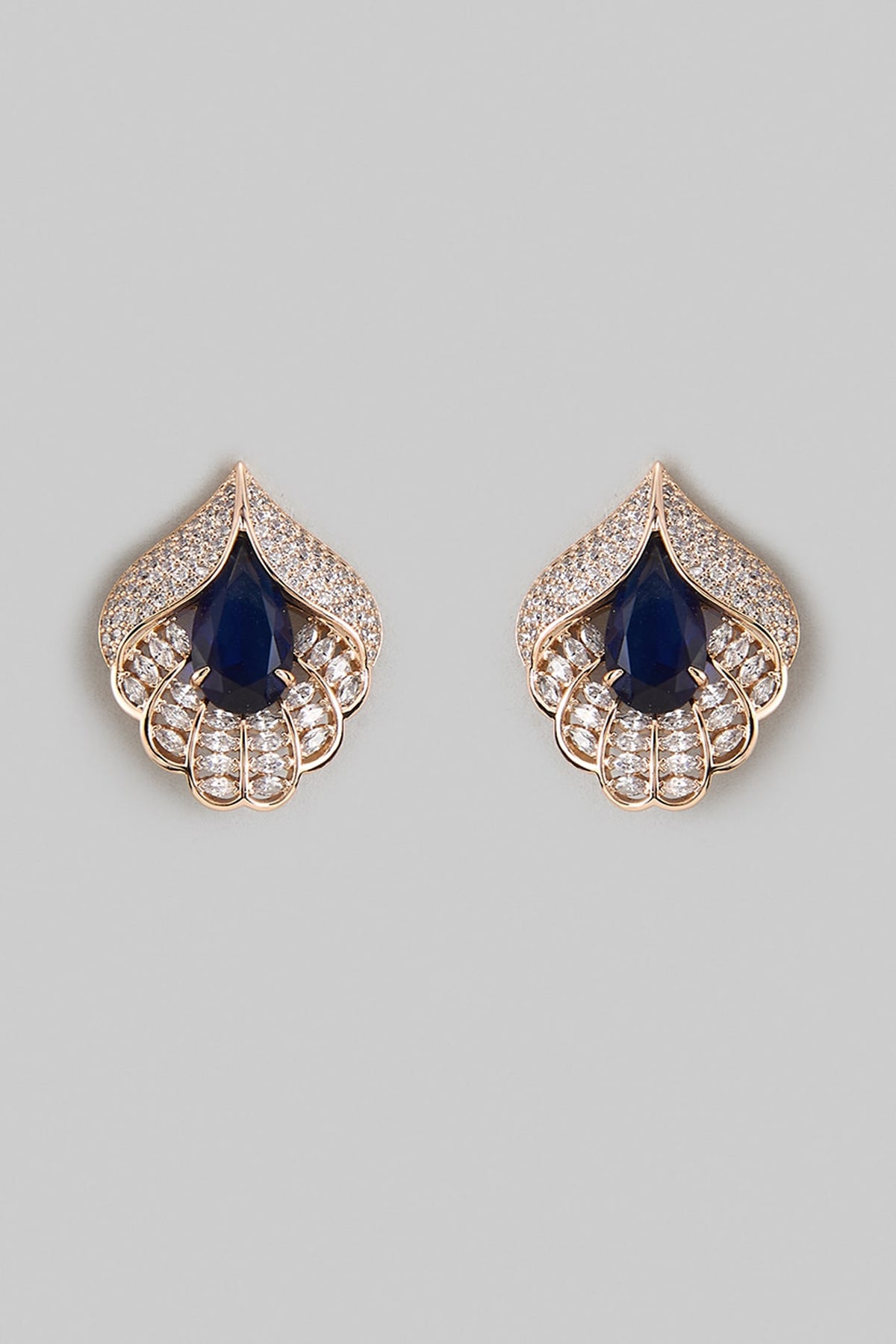 Gold Plated Blue Cubic Zirconia Stud Earrings