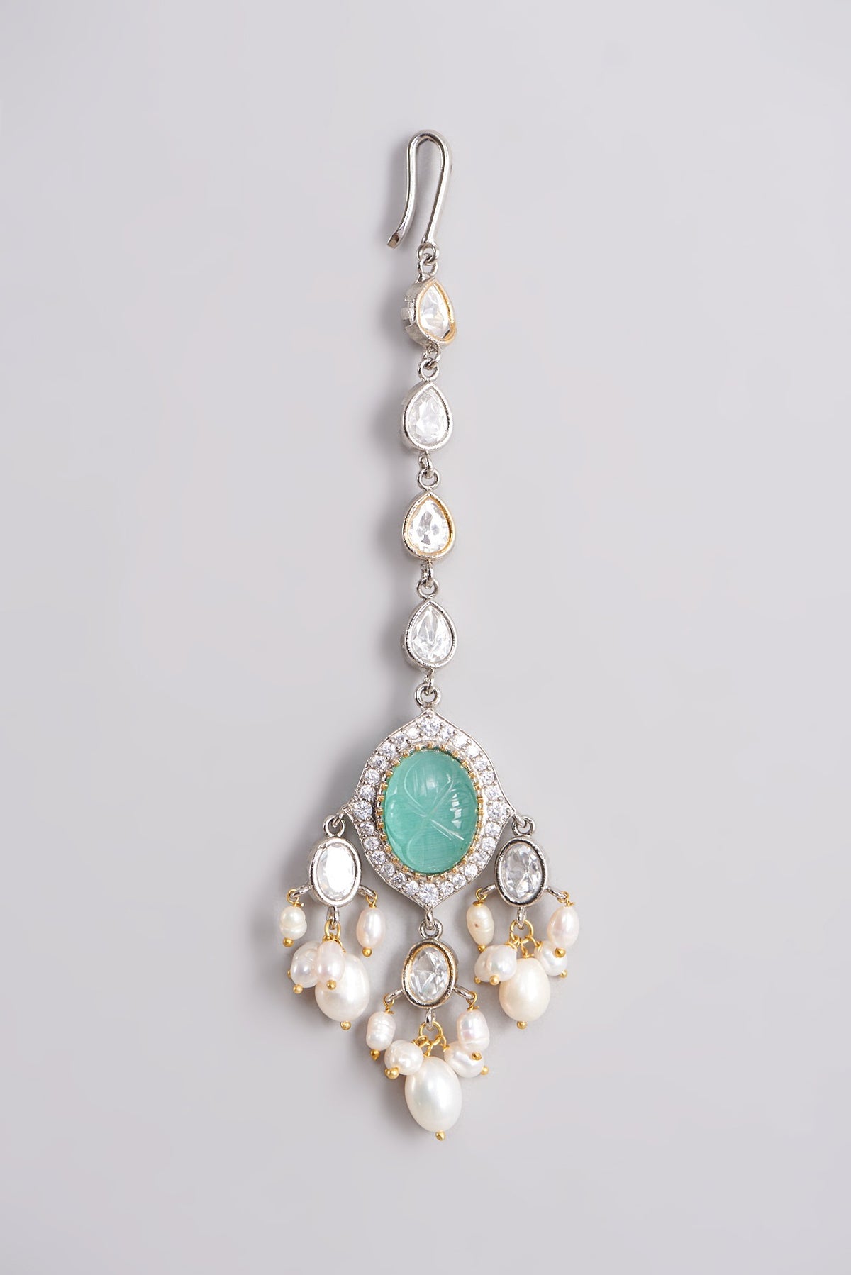 Gold Finish Choker Necklace Set With Sea-Green Beads