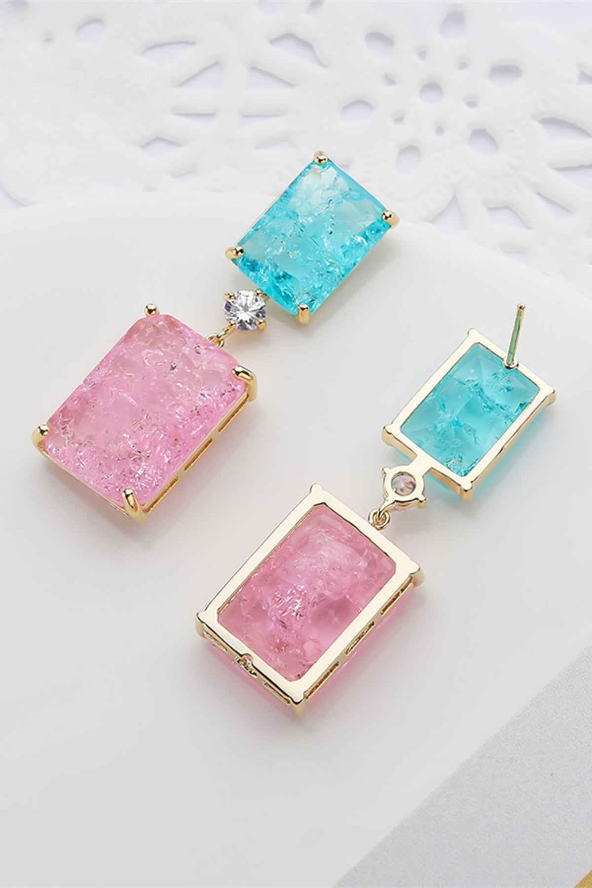 Gold Plated Pink Zircon Dangler Earrings