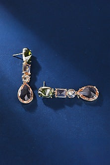 Gold Plated Cubic Zirconia & Green Stone Dangler Earrings