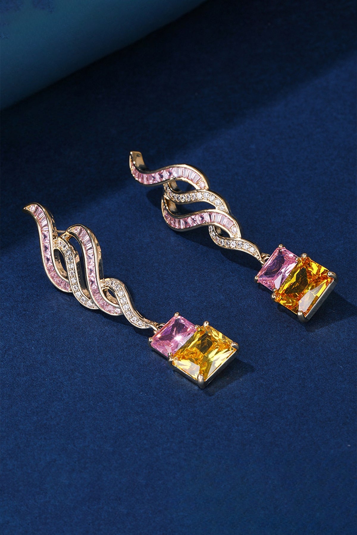 Gold Plated Cubic Zirconia & Pink Stone Dangler Earrings