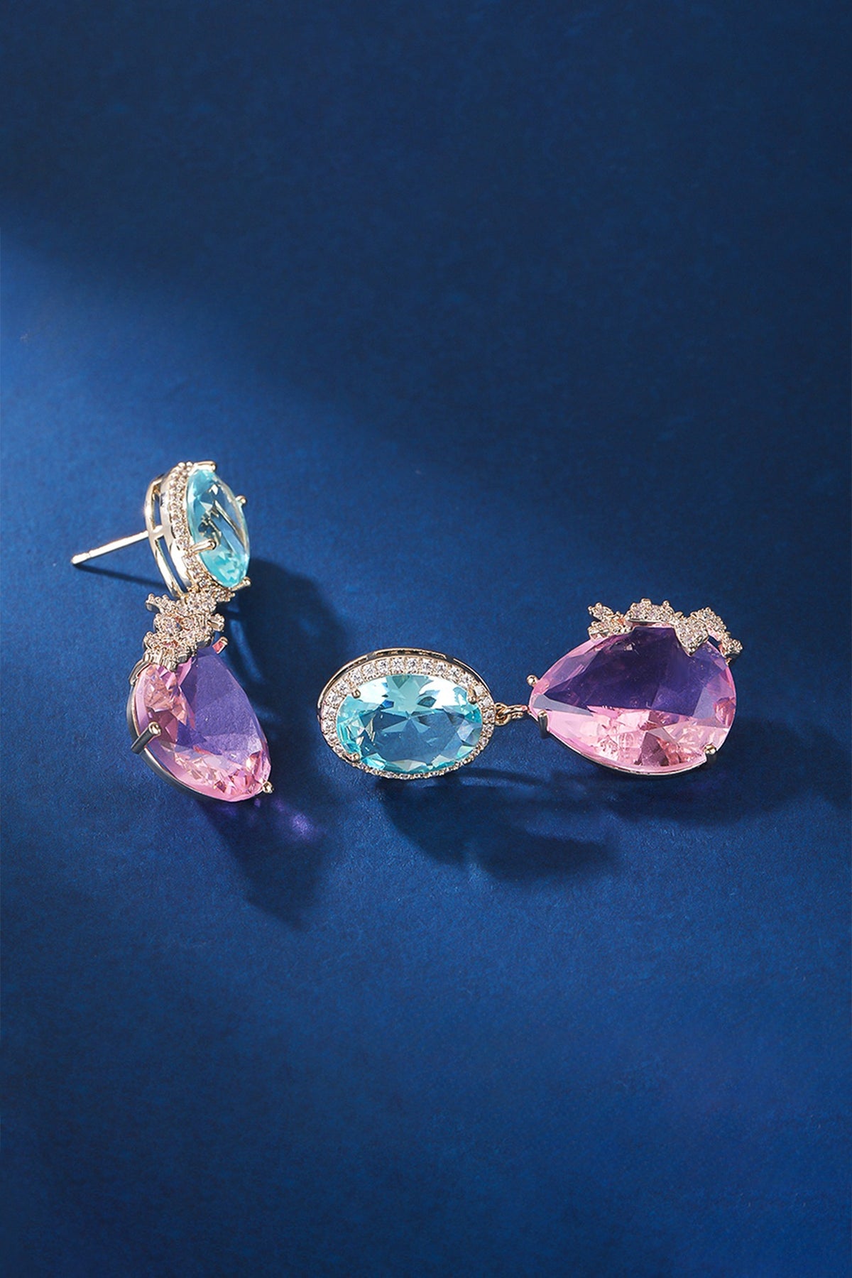 Gold Plated Zircon & Pink Stone Dangler Earrings