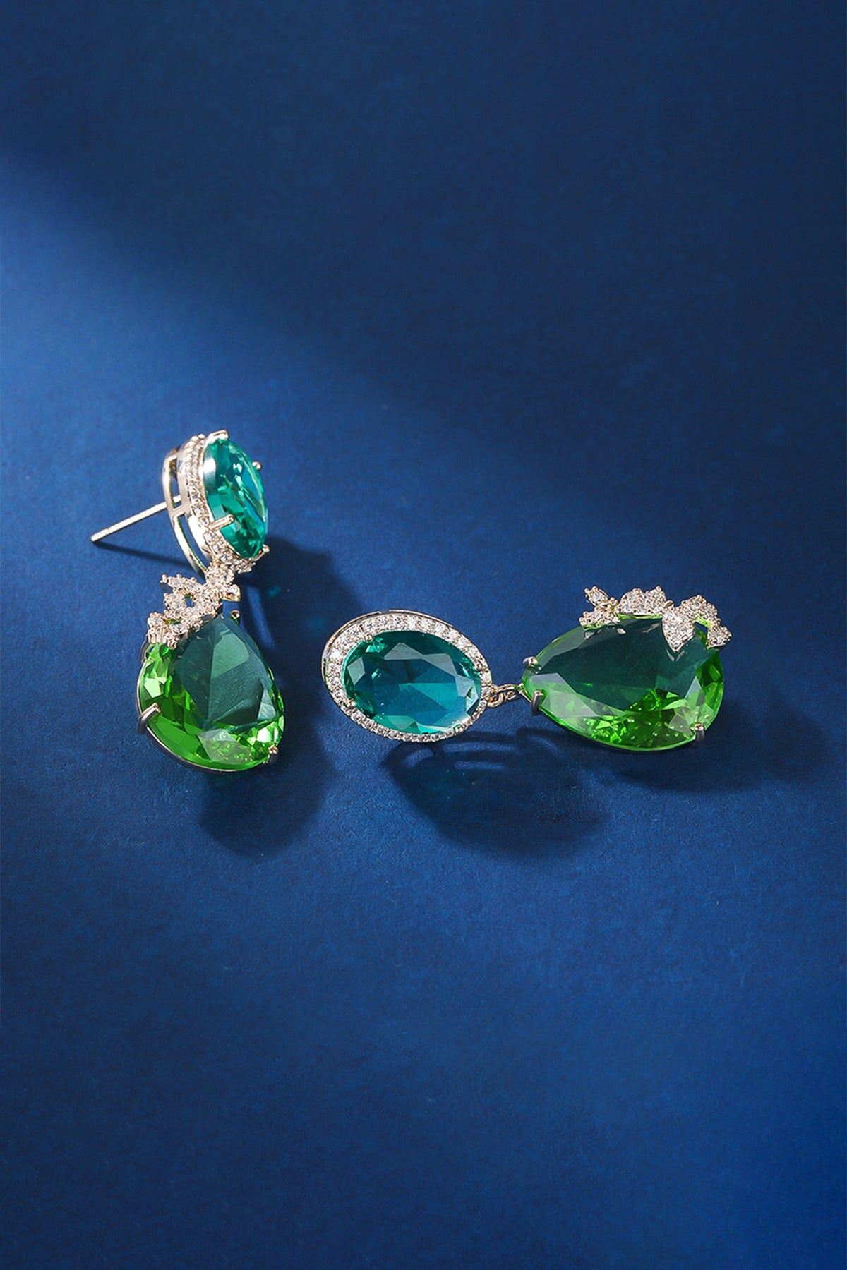 Gold Plated Green Stone & Zircon Dangler Earrings