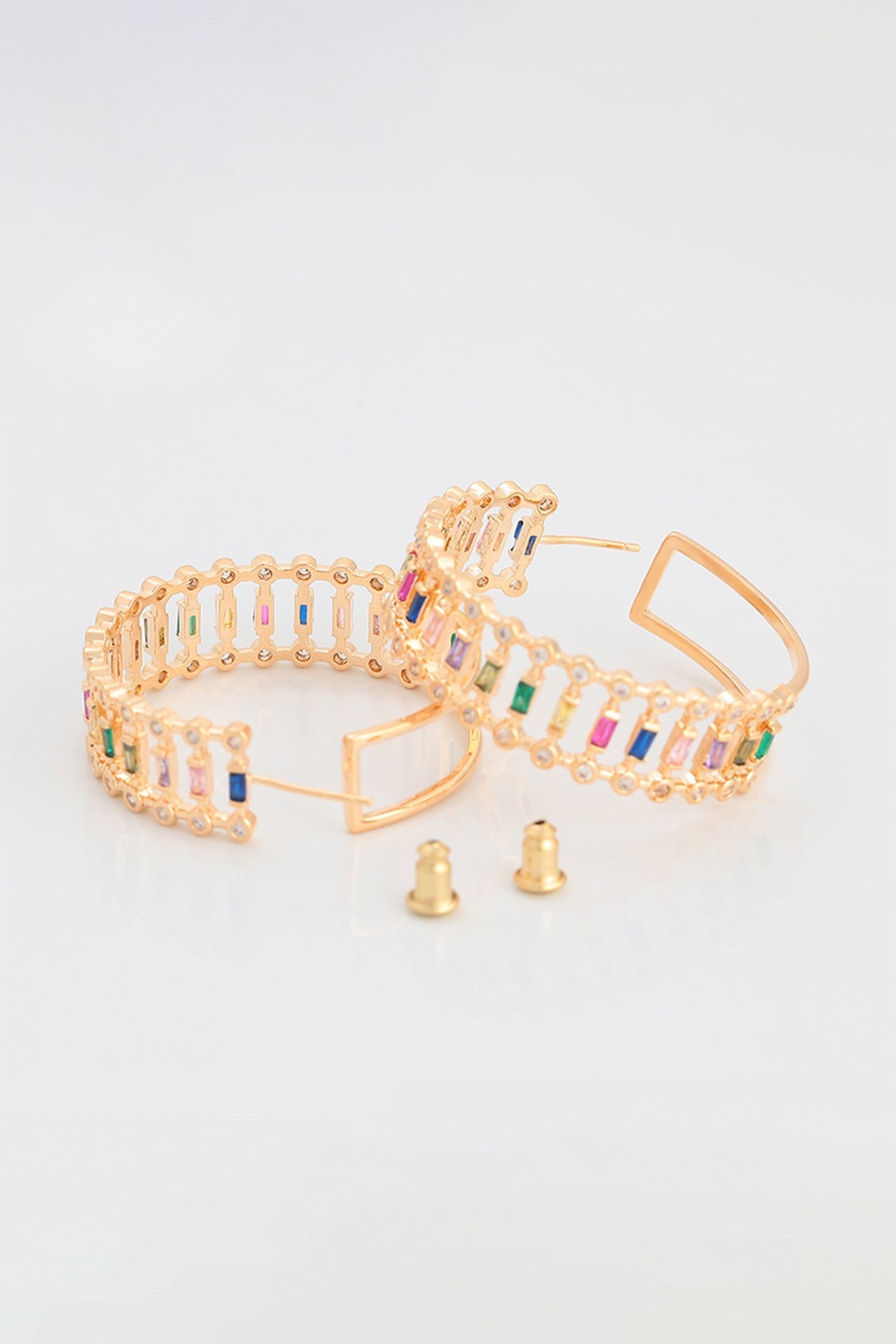 Gold Plated Zircons Hoop Earrings