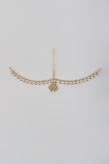 Gold Plated Kundan Polki & Red Stone Mathapatti