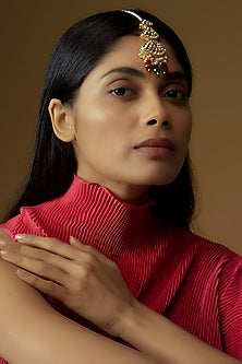 Gold Plated Kundan Polki & Emerald Stone Maangtikka