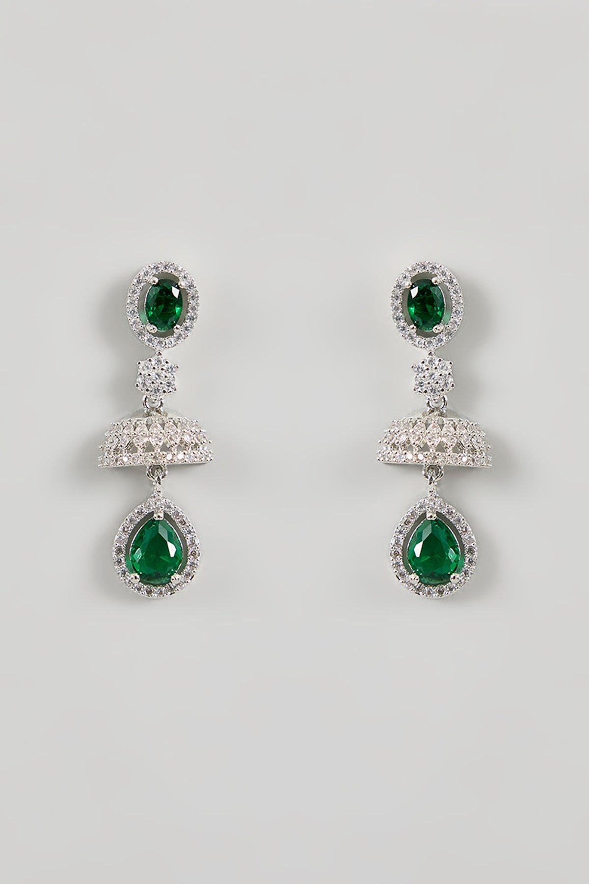 White Gold Finish Green Cubic Zirconia Layered Necklace Set