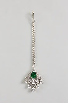 White Gold Finish Green Cubic Zirconia Necklace Set