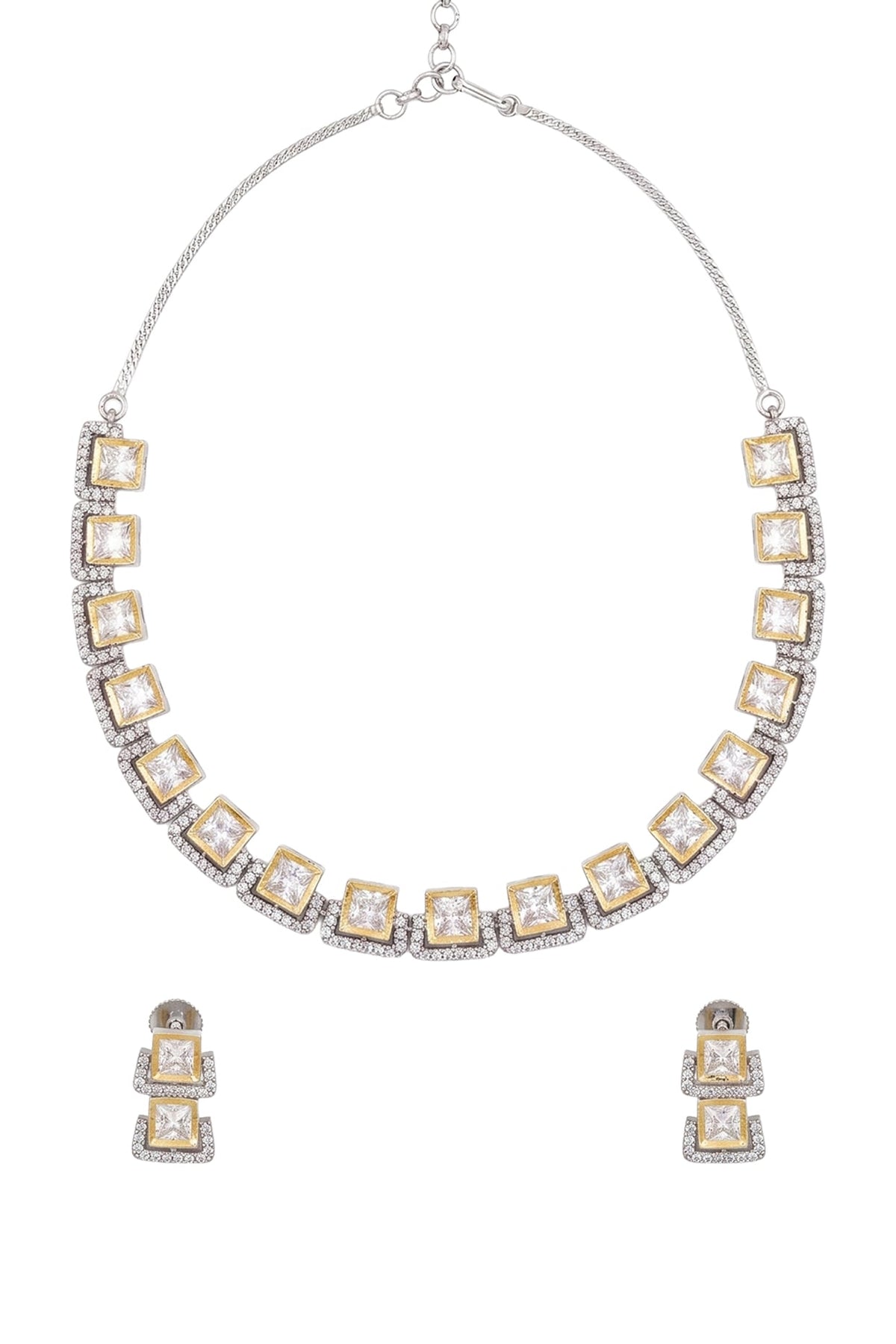 Gold Plated Greyb Kundan Polki & Pearl Necklace Set