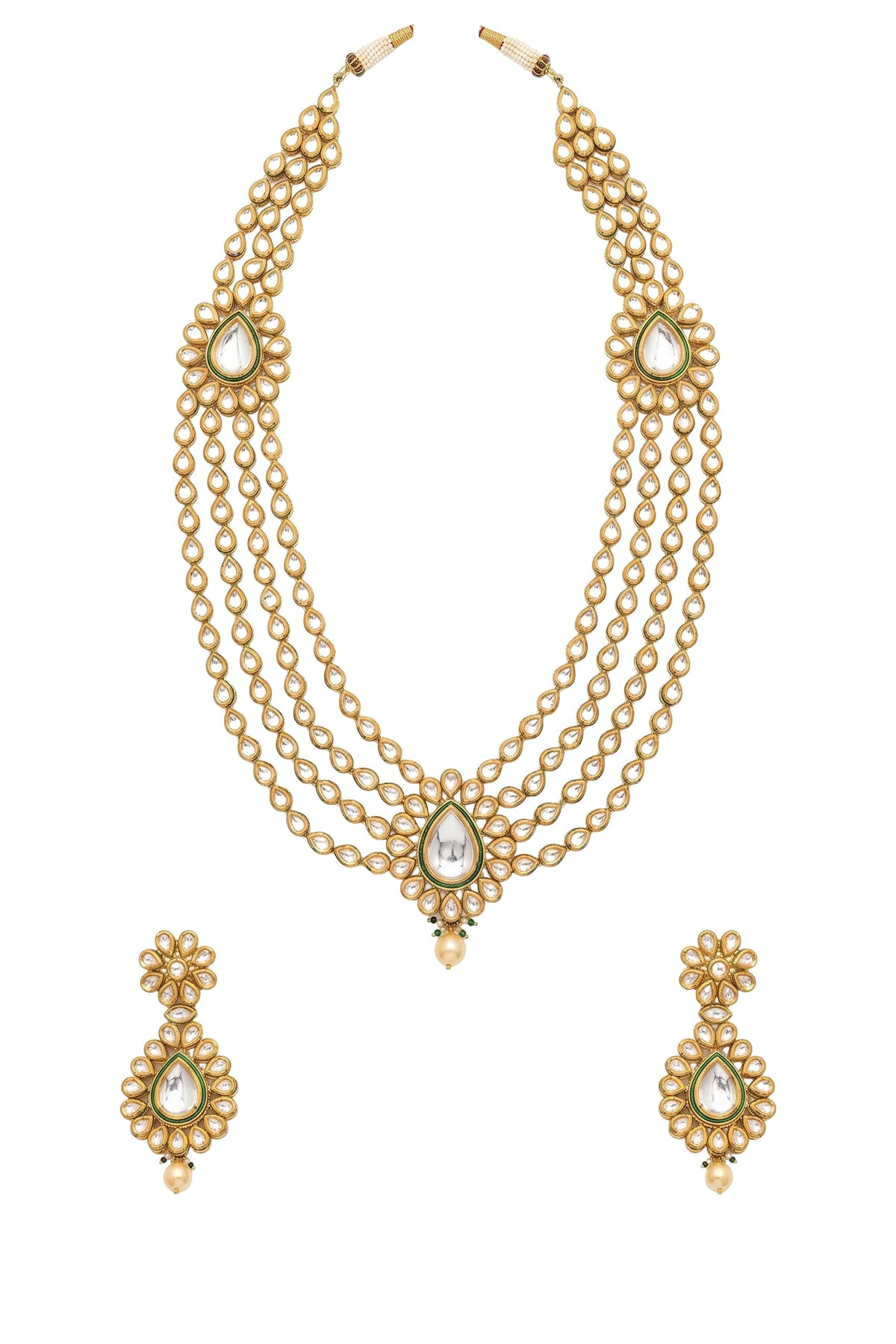 Gold Plated Kundan Polki & Pearl Layered Necklace Set