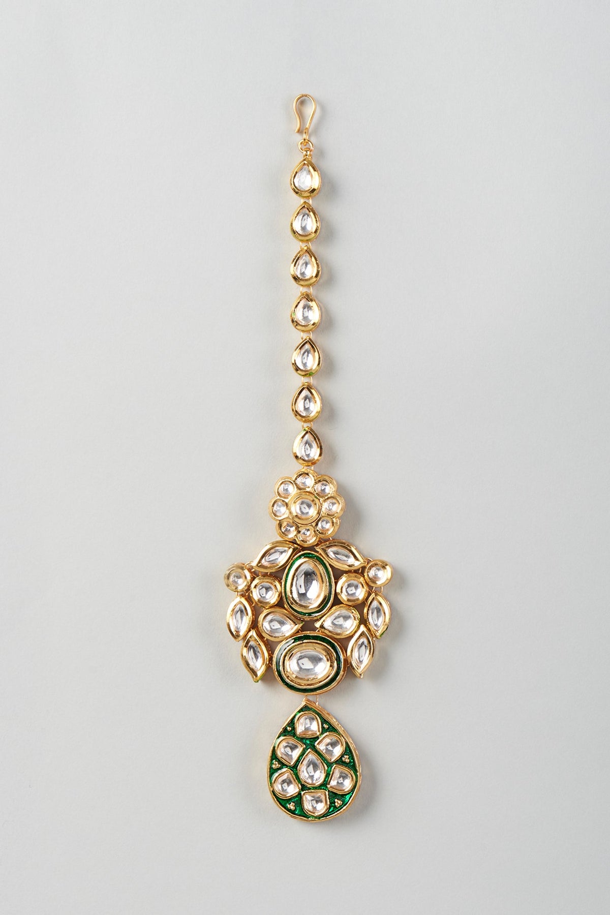 Gold Plated Kundan Polki Meenakari Maang Tikka