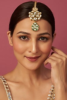 Gold Plated Kundan Polki Meenakari Maang Tikka