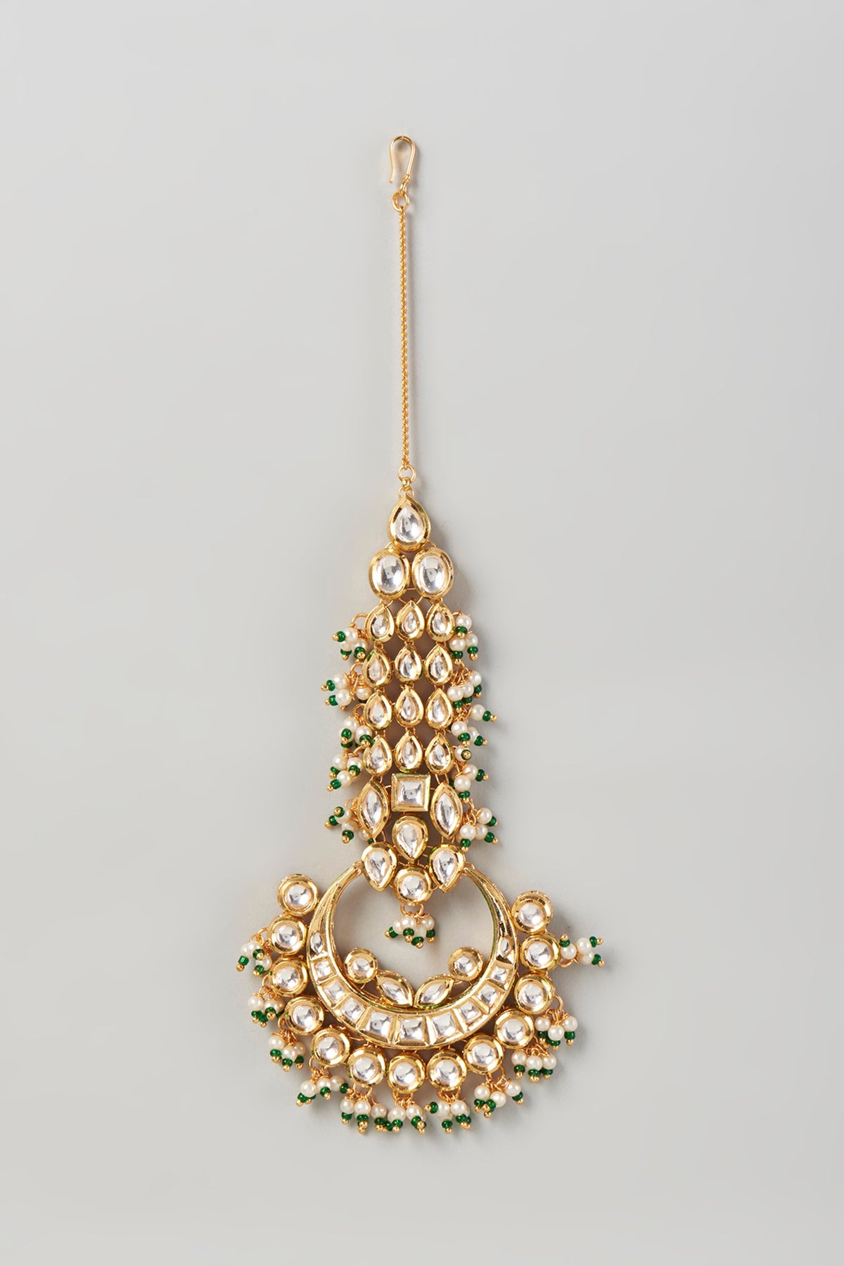 Gold Plated Kundan Polki & Pearls Maangtikka