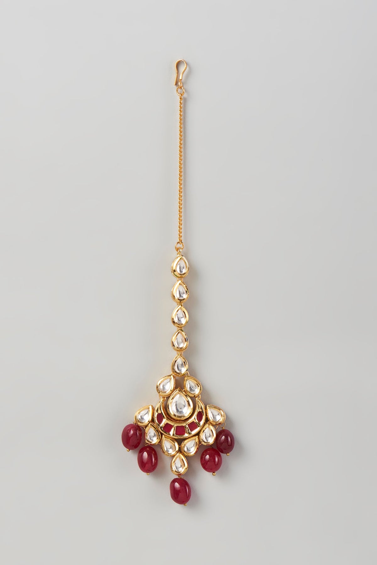 Gold Plated Agate & Ruby Stones Maangtikka