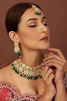 Gold Plated Kundan Polki Choker Necklace Set