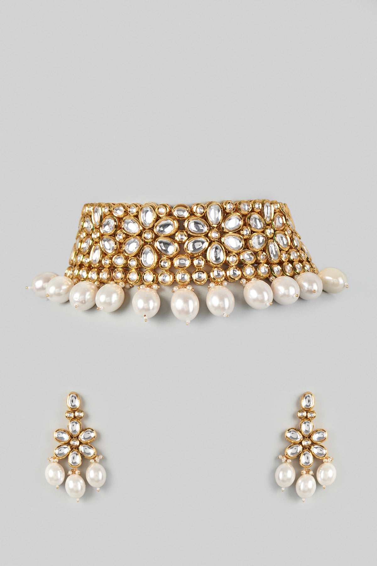 Gold Plated Necklace Set With Pearl Drops