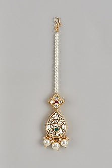 Gold Plated Kundan Polki & Pearl Maang Tikka