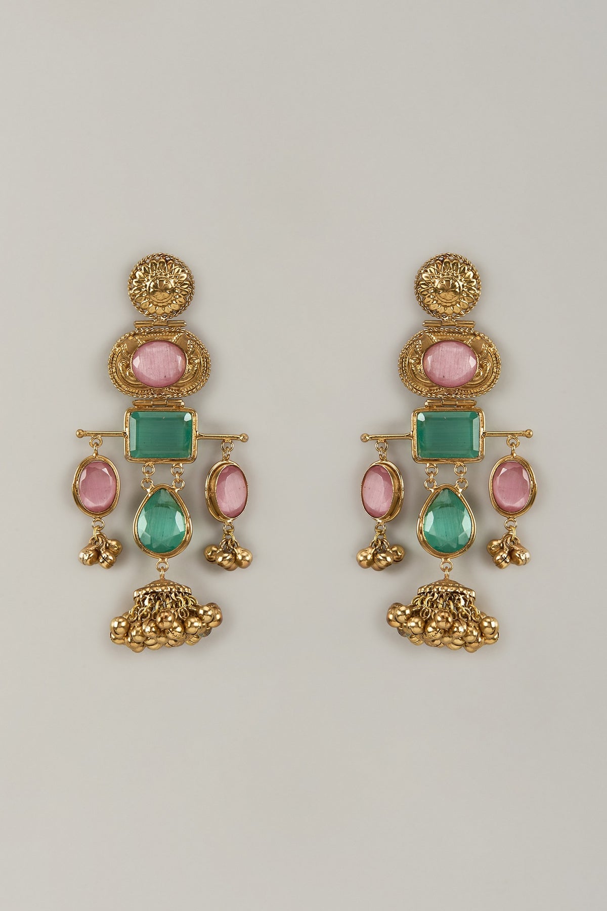 Gold Plated Kundan Polki & Pink Stone Dangler Earrings