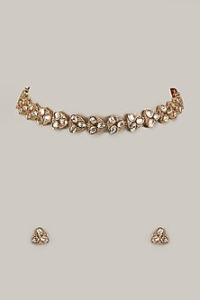 Gold Plated Kundan Polki & Crystal Necklace Set