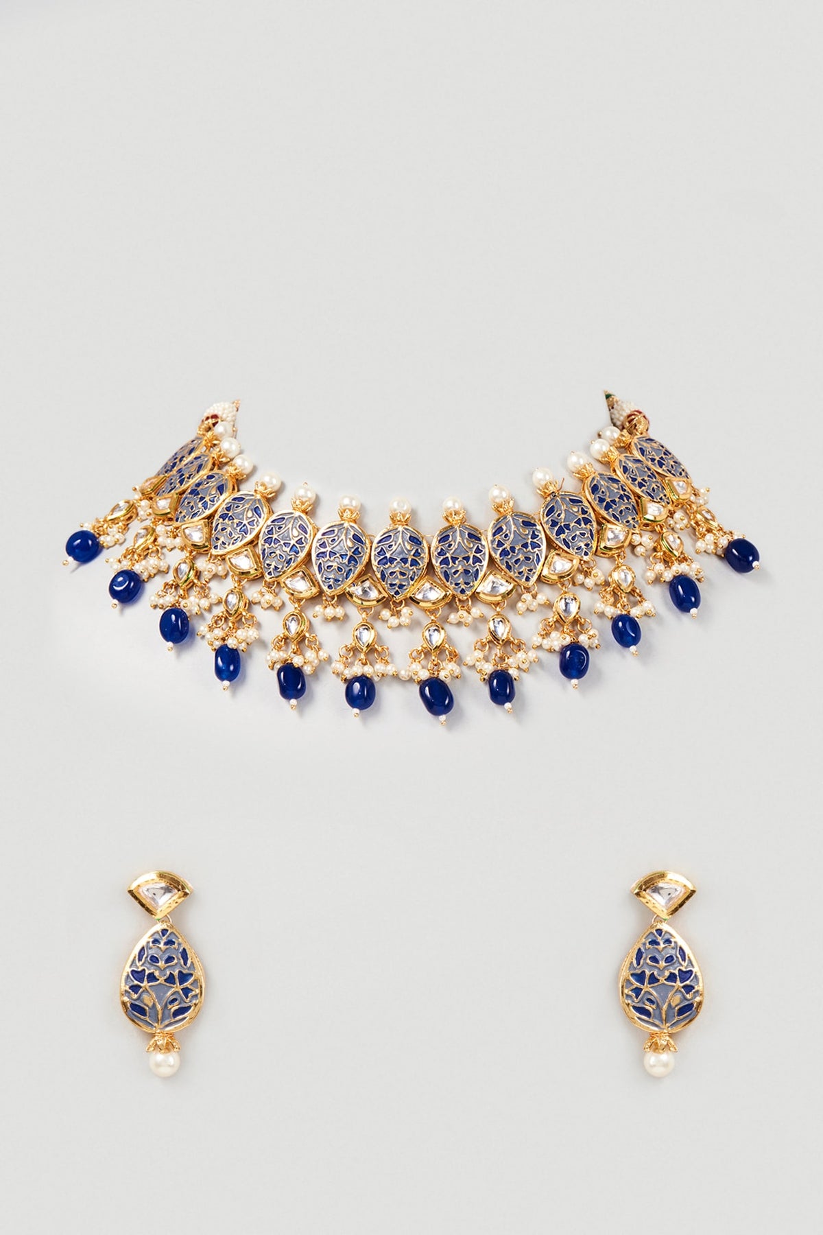 Gold Plated Beaded Meenakari Necklace Set