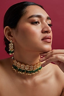 Gold Plated Kundan Polki Choker Necklace Set