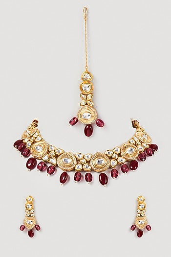 Gold Plated Beaded Choker Necklace Set