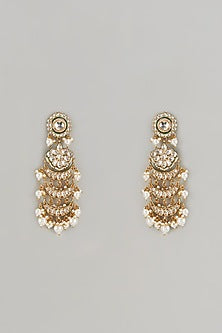 Gold Plated Kundan Polki & Pearl Meenakari Dangler Earrings