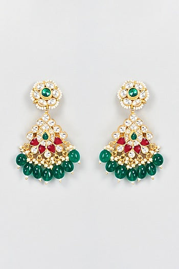 Gold Plated Ruby & Emerald Stone Dangler Earrings
