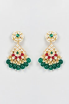 Gold Plated Ruby & Emerald Stone Dangler Earrings