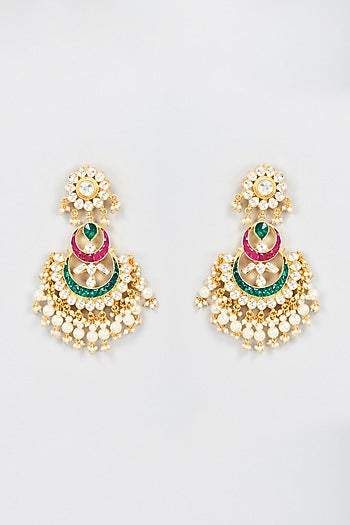 Gold Plated Ruby & Emerald Stone Dangler Earrings