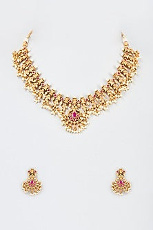 Gold Plated Ruby Kemp Stone Necklace Set