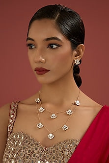 Gold Plated Kundan Polki Layered Necklace Set