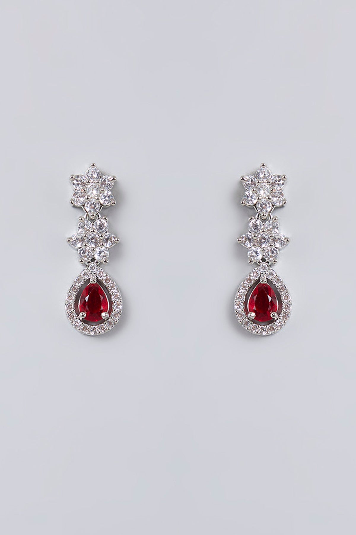 White Gold Finish Diamond & Red Cubic Zirconia Necklace Set