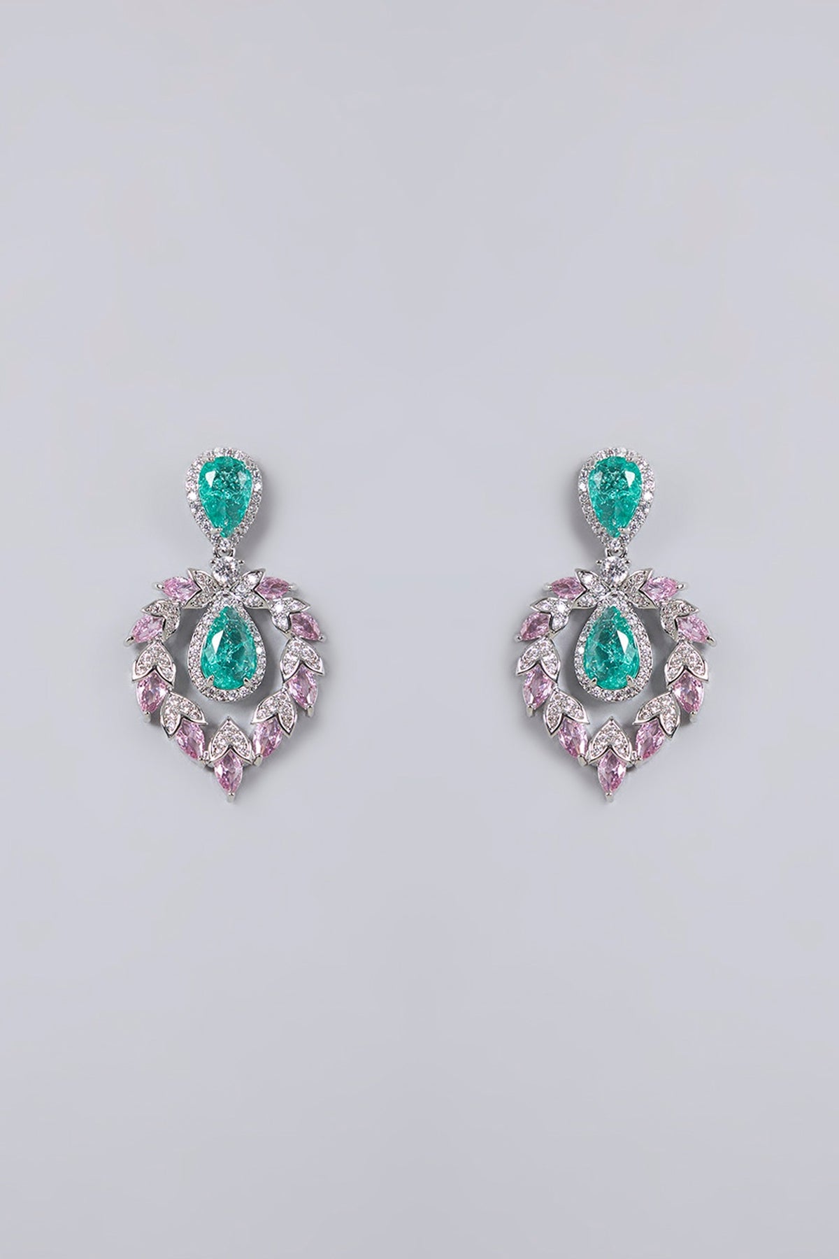 White Gold Finish Diamond & Emerald Cubic Zirconia Necklace Set