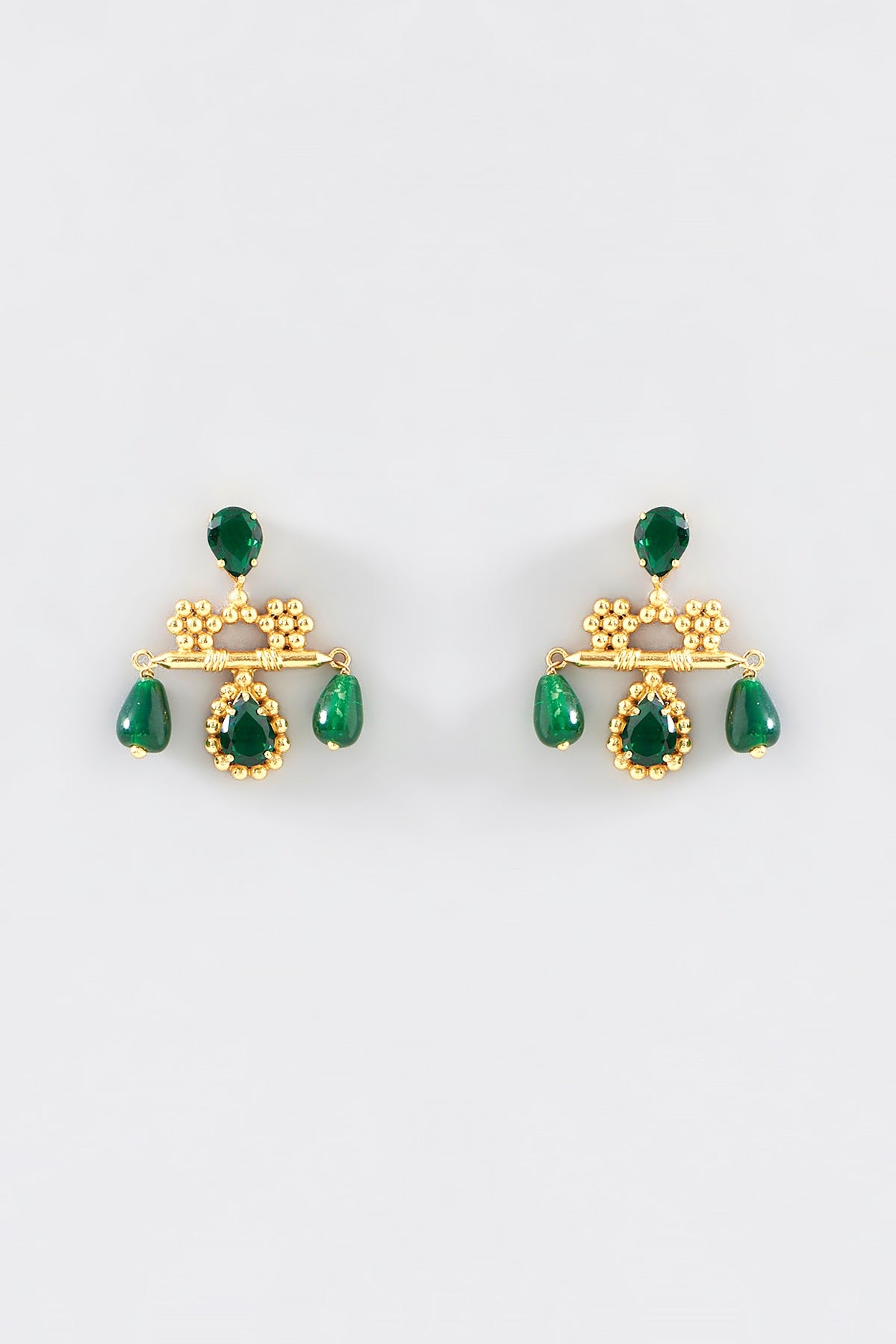 Gold Finish Green Stone Dangler Earrings