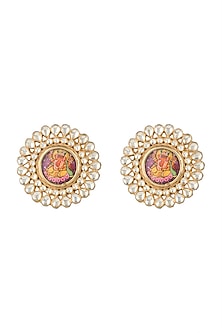 Gold Finish Meenakari Ganesha Earrings