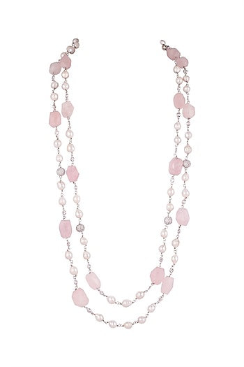 Pink Layered Mala Necklace With Pearls