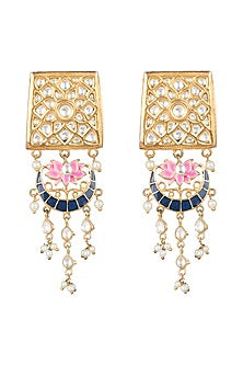 Gold Finish Enamled Lotus Earrings