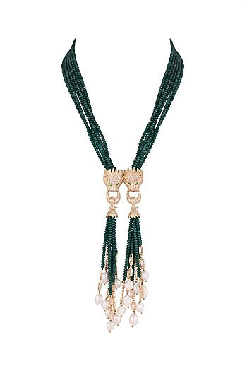 Gold Finish Green Mala Necklace