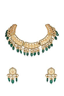 Gold Finish Pearl & Kundan Choker Necklace Set