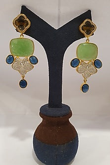 Gold Finish Blue Stone Earrings