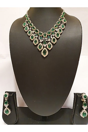 White Finish Emerald Necklace Set