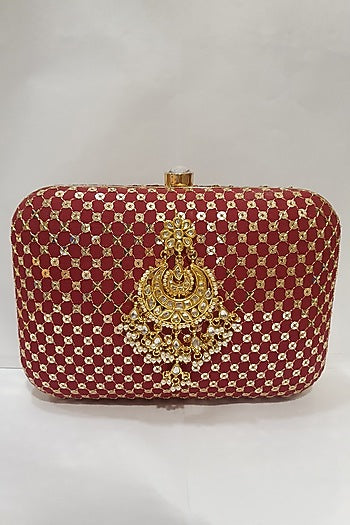 Red Clutch With Kundan Detailing