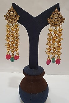 Gold Finish Green Stone Earrings