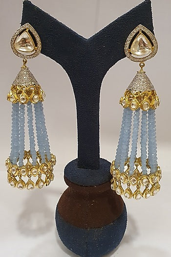 Gold Finish Beaded Jhumka Earrings