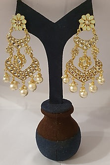 Gold Finish Pearl Meenakari Earrings
