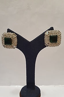 Silver Finish Emerald Stud Earrings